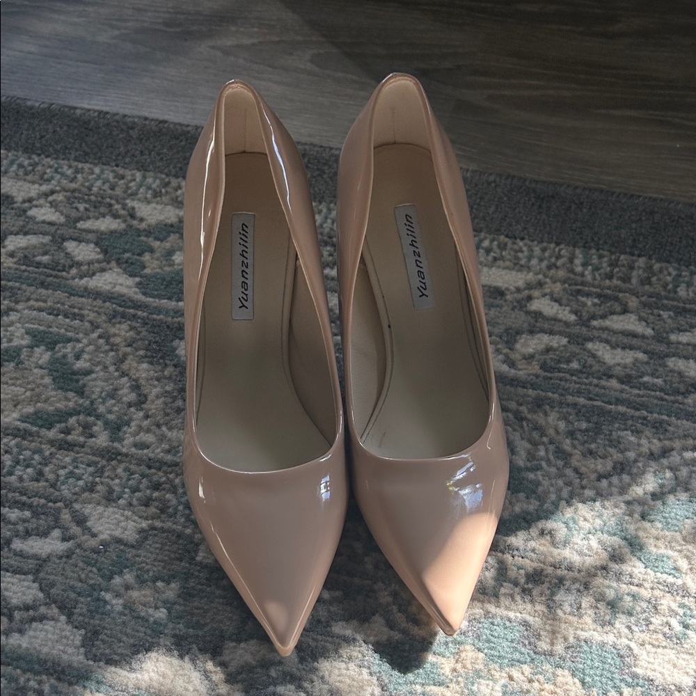Nude Patent Pointed-Toe High Heels